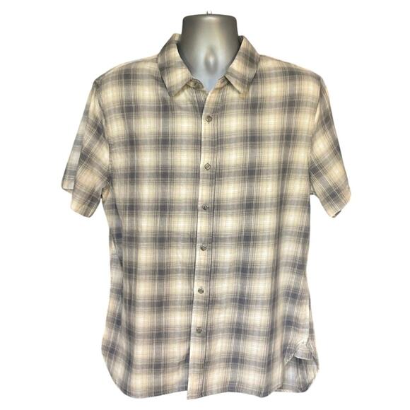 NWT Magaschoni Neutral Gray Short Sleeve Plaid Button Down Size M - Picture 1 of 9